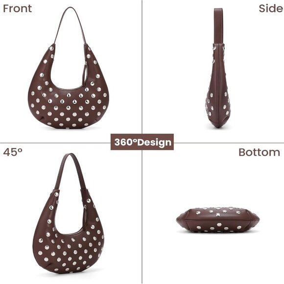 Y2k Bag Small Shoulder Bags for Women Trendy Crescent Studded Handbag Hobo Under - Picture 3 of 6